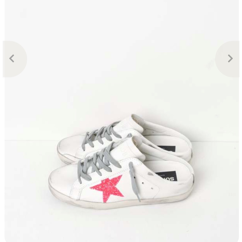 Golden Goose Women Superstar Sabot Leather White Sneaker With Glitter Pink Star